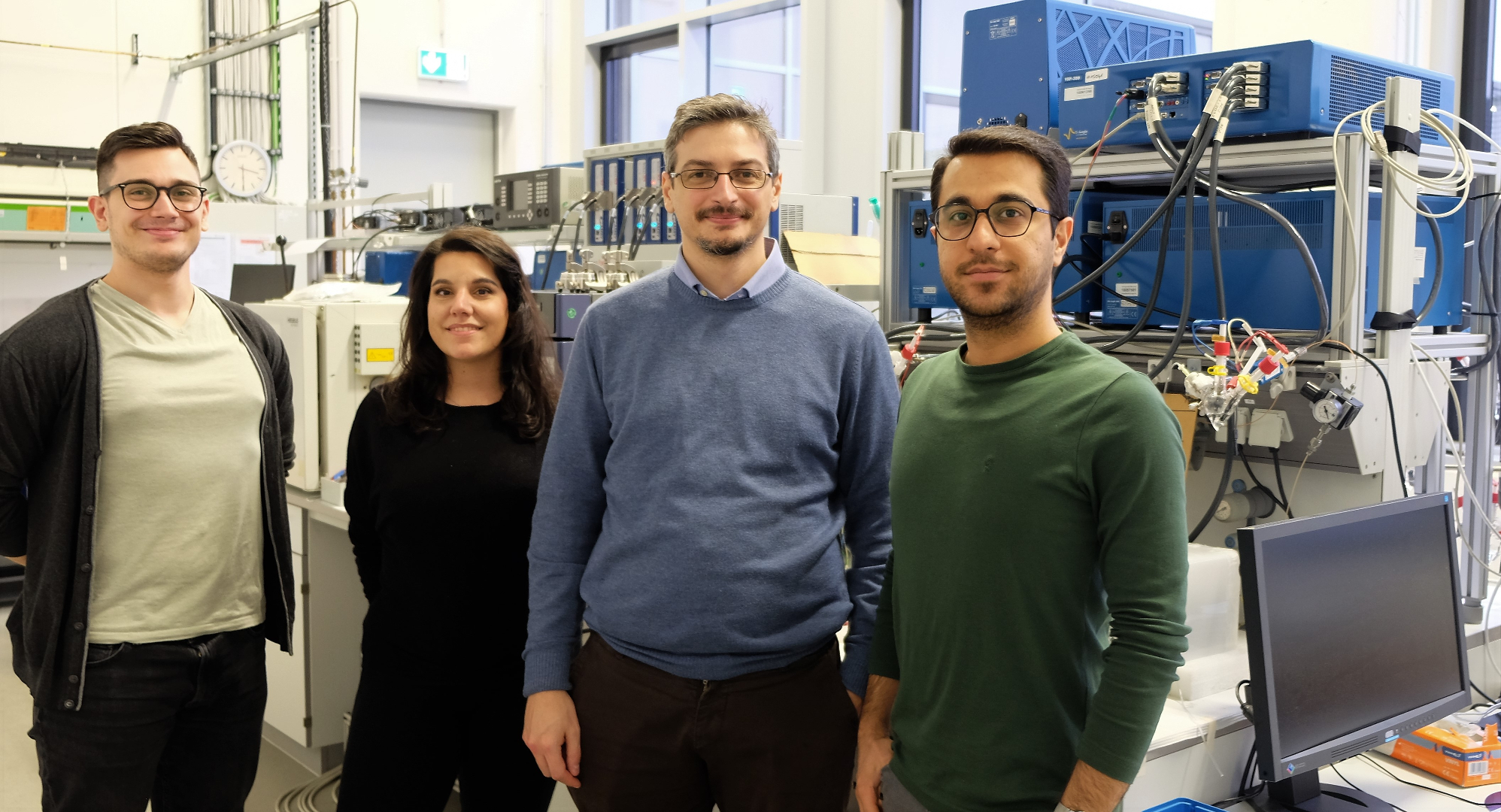 The group members currently working on the aqueous Zn-ion battery project financially supported by the German Federal Ministry of Education and Research (BMBF) with the project “ZIB” (FKZ 03XP0204A). From the right: Michele Tribbia, Dr. Giorgia Zampardi, Prof. Fabio La Mantia, Mohsen Baghodrat.